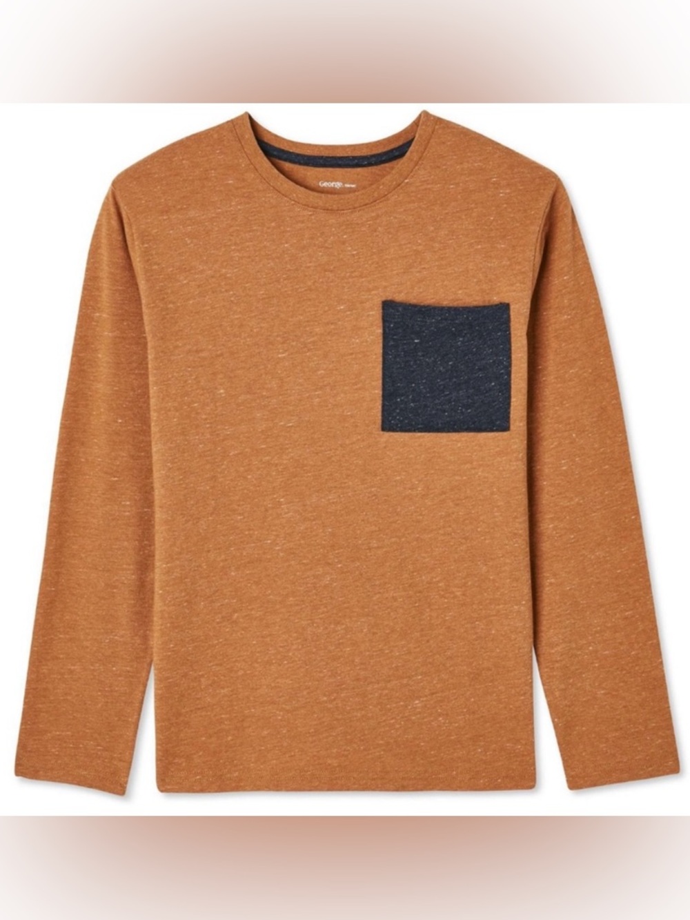 Boys Long-Sleeve Pocket T-Shirt - Rust Orange & Navy Blue